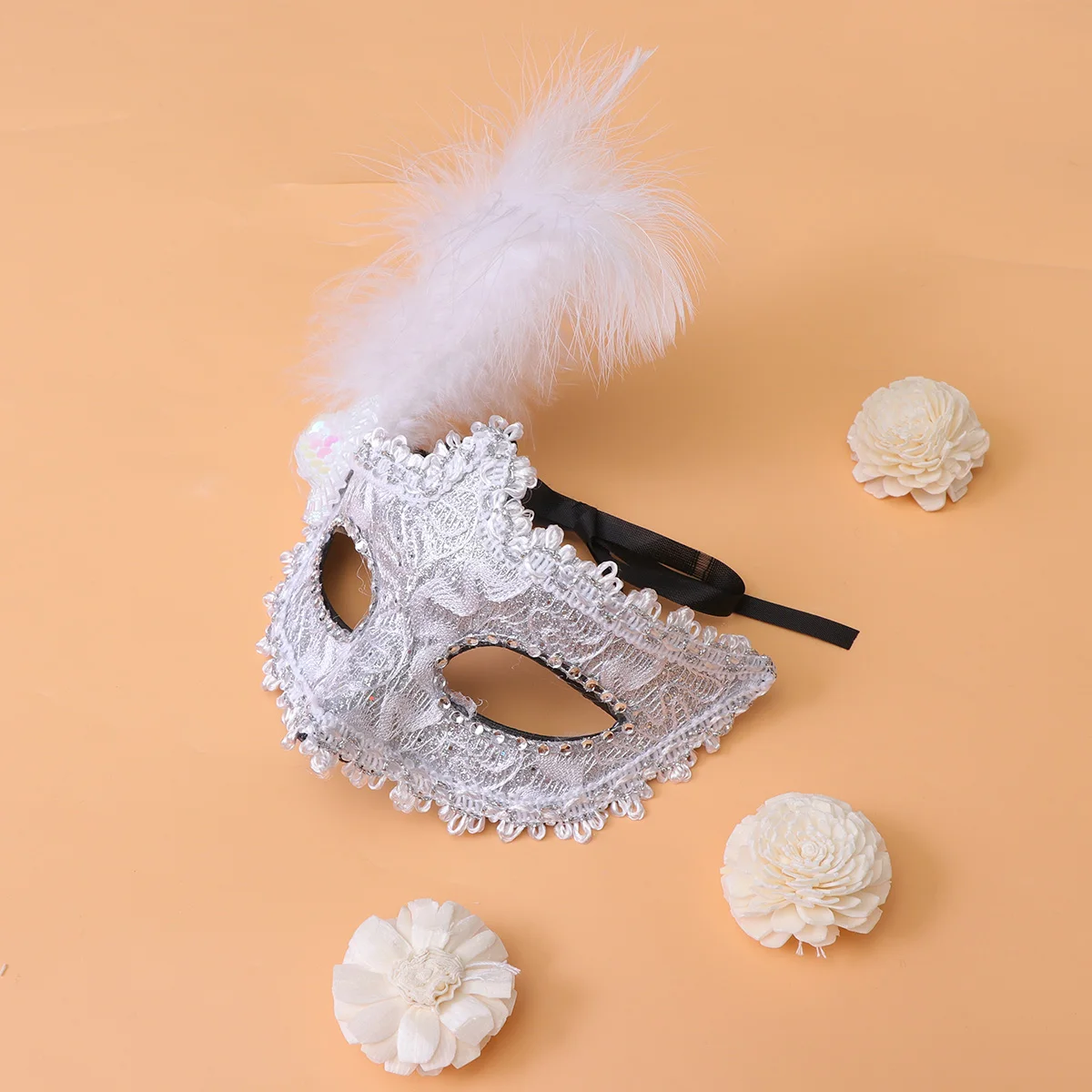 

Halloween Half Face Mask Costume Prop Mask for Masquerade Cosply Costume Party Performance Dancing Party(White)
