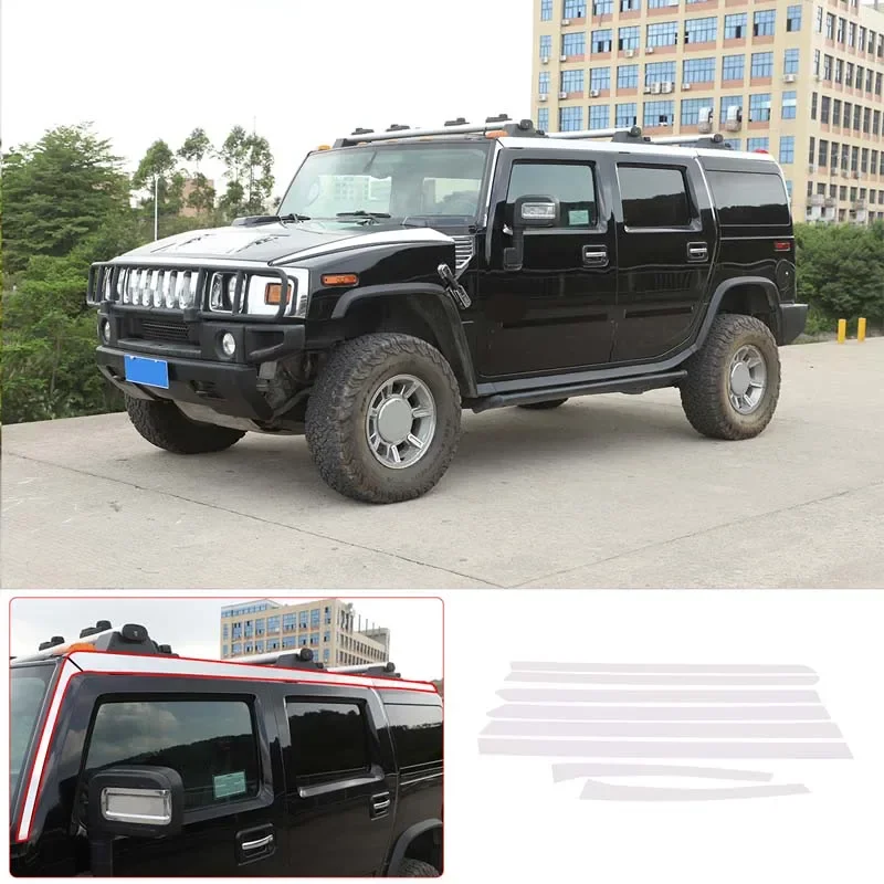OLAVGDN Stainless Silver Exterior Details Car Windshield Roof Side Trim Strip Cover Stickers For Hummer H2 2003-2009 Auto Access