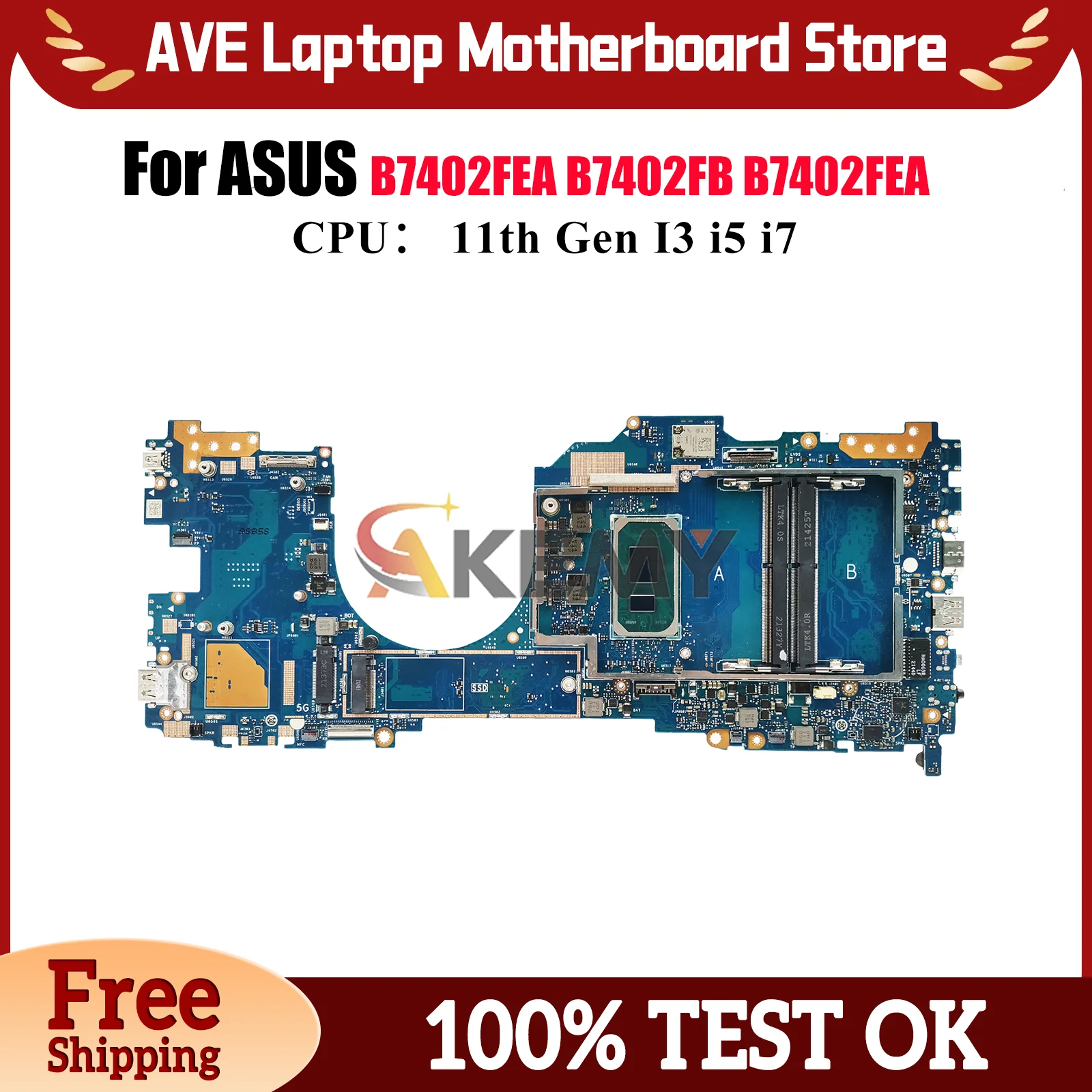 

B7402FEA Материнская плата для ноутбука ASUS ExpertBook B7402F B7402FEA B7402FBA Материнская плата для ноутбука с 11-го поколения I3 i5 i7 100% тест в порядке