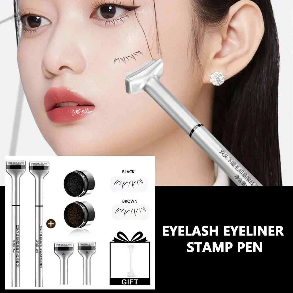 Waterproof Lower Eyelash Stamp Set New Easy To Use Quick Dry Eye Liner Portable 0.01mm Tip Lower Lash Stamp With Ink 2 In 1