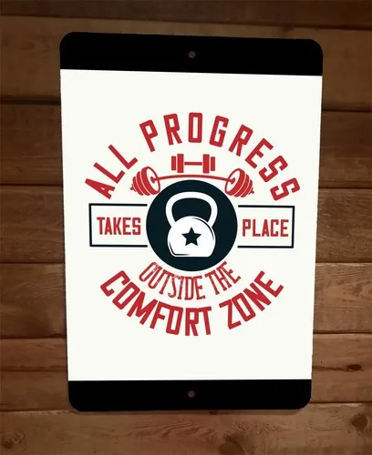 Progress Takes Place Outside Comfort Zone Motivation  Metal Wall Sign Poster