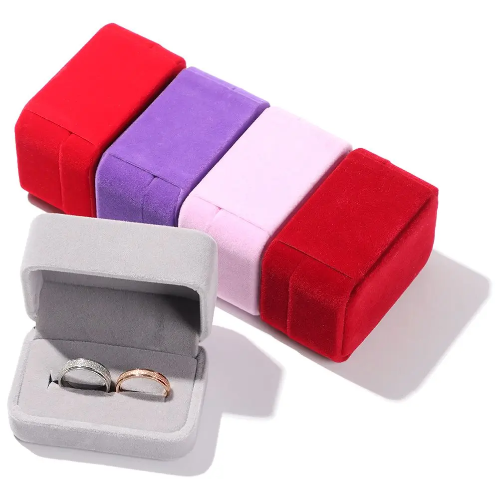 Engagement Durable Wedding Square Velvet Jewelry Case Storage Box Display Box Couple Double Ring Box