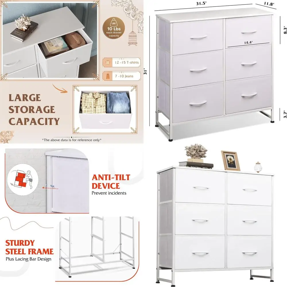 6-Drawer Bedroom Set with Metal Frame, Wooden Top Chest, and Closet Organizer
