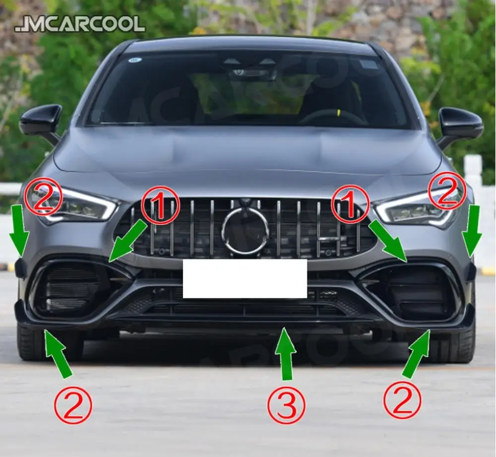 

ABS Gloss Black Material Front Bumper Lip Spoiler Splitters Flaps Apron Accessorise for Benz W118 C118 CLA45 for AMG 2020+
