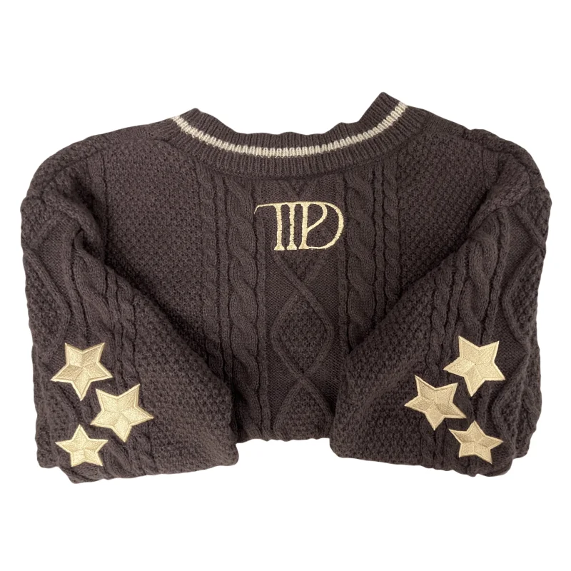 Winter Star Embroidered Cardigan Women Dark Brown Oversized  Sweater Female Letter Patch Knitted Cardigans Top Concert Costumes