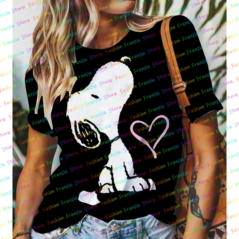 Miniso moda feminina camiseta snoopy impressão de manga curta feminina harajuku camisetas topo oversized o-pescoço topos engraçado roupas femininas
