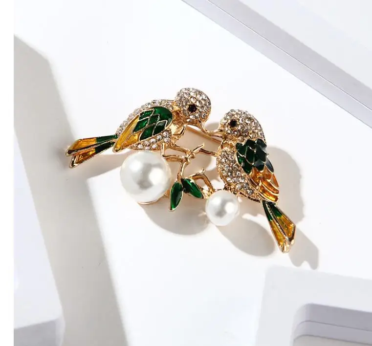 Magpie Couple Animals Paired Brooches Crystal Rhinestone Pearl Pins Luxury High Quality Clothing Badges Accessories