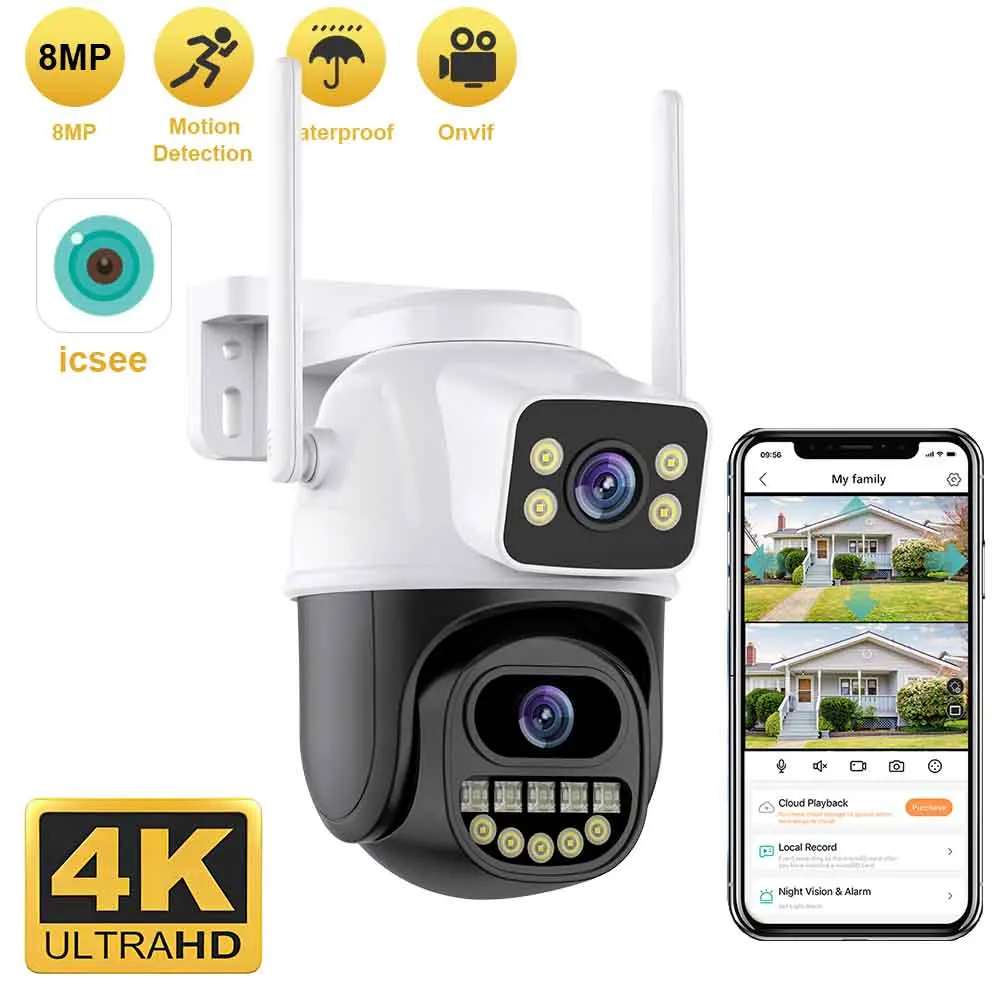 BELIA Dual Lens WiFi Surveillance Camera, 4X Digital Zoom, 4K 8MP AI Human Detect, ONVIF, Outdoor Security PTZ IP Cameras