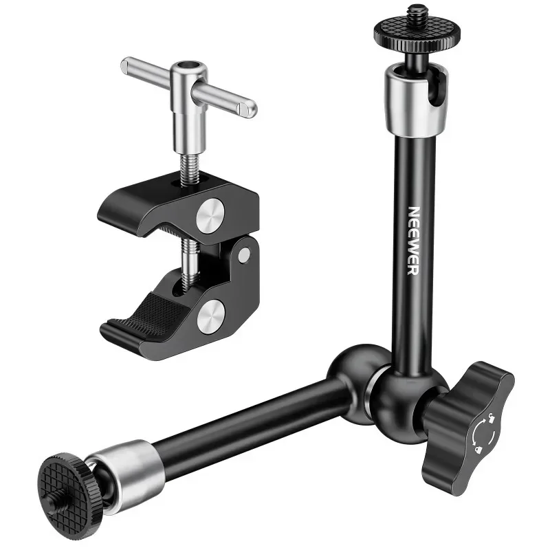 

Clamp with 1/4" and 3/8" Thread and 25cm Adjustable Magic Arm with 1/4" Screws for Flash/LED Light/Microphone