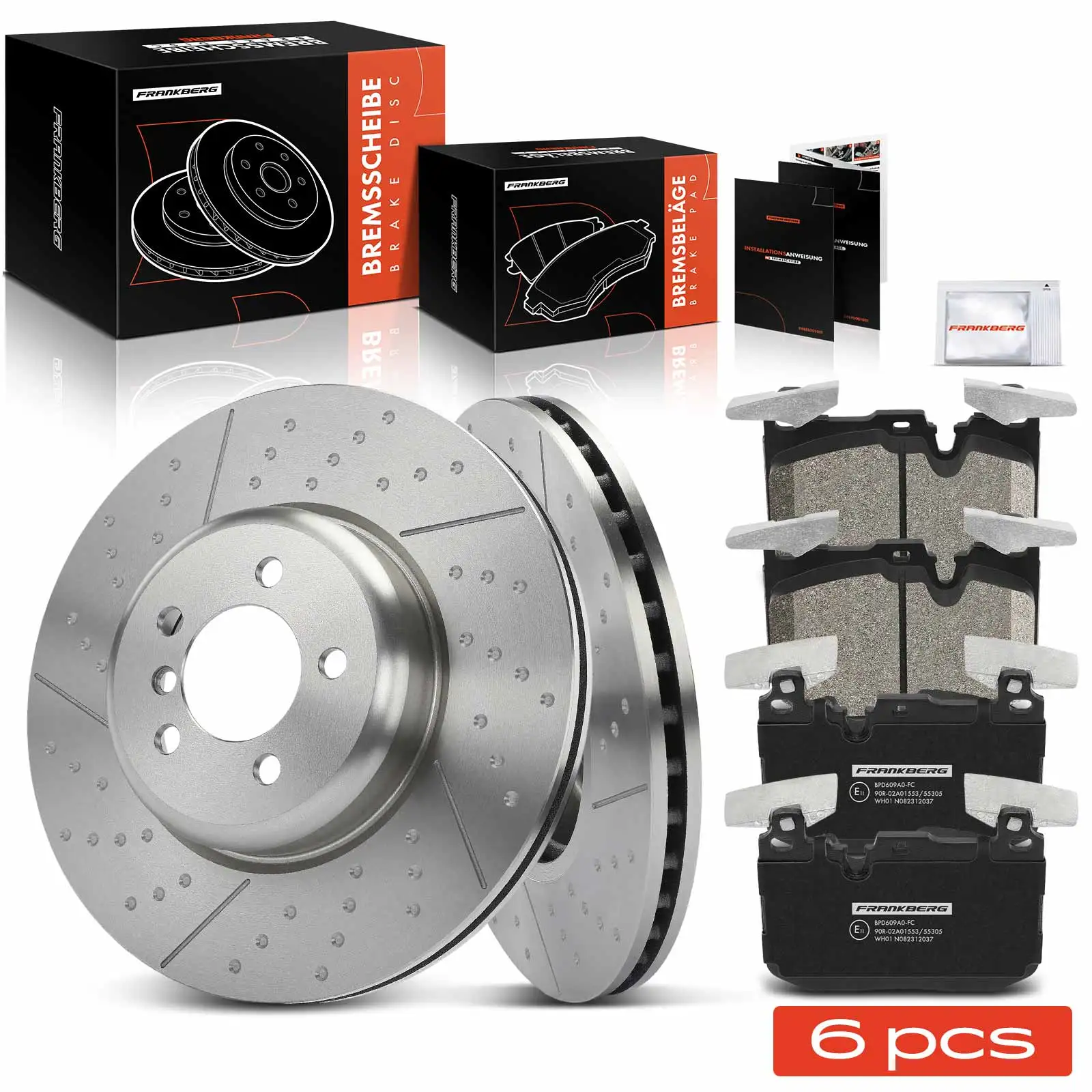 Frankberg 2x Remschijven + 4x Remblokken Vooras Links Rechts voor Ford Galaxy Mondeo IV S-Max WA6 34116850850 34116866072