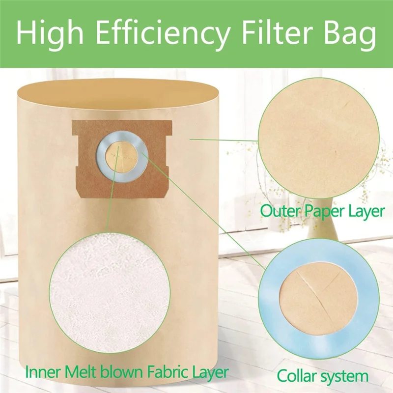 A13I-12Pack DXVA19-4101 Dust Bag For  6-10 Gallon Wet/Dry Shop Vacuums DXV06P DXV09P DXV10P DXV10S DXV10SA DXV10SB