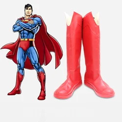 Adult Men Superhero Clark Kent Cosplay Red Boots Halloween Carnival Costume Shoes Role Playing PU leather Red Shoes