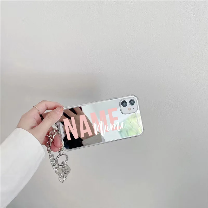 Personalisa Name Luxury Full Mirror Stap Case For iphone 14 13 12 11 Pro Max 7 8 Plus XR XS Max case Soft Shockproof Impact Case