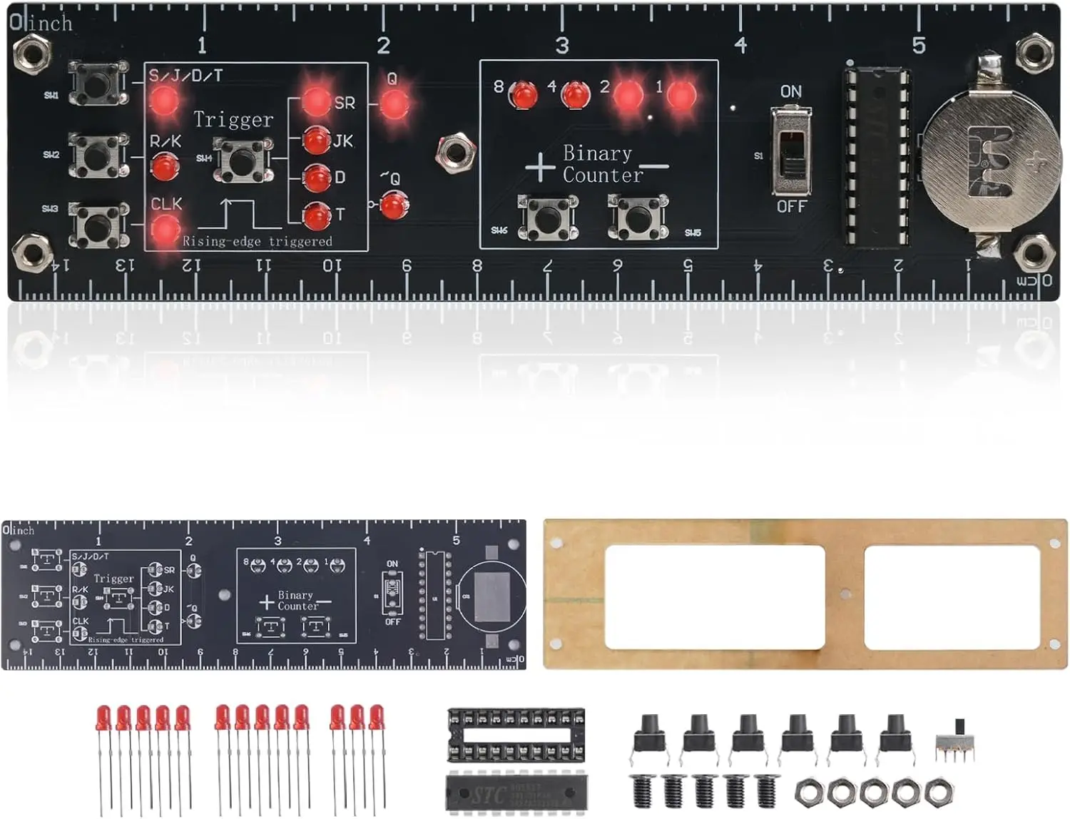Digitales Logikschaltkreis-Lineal Lötübungs-Set DIY Binärzähler Flip-Flop-Lineal mit LEDs STEM Elektronisches Lernprojekt