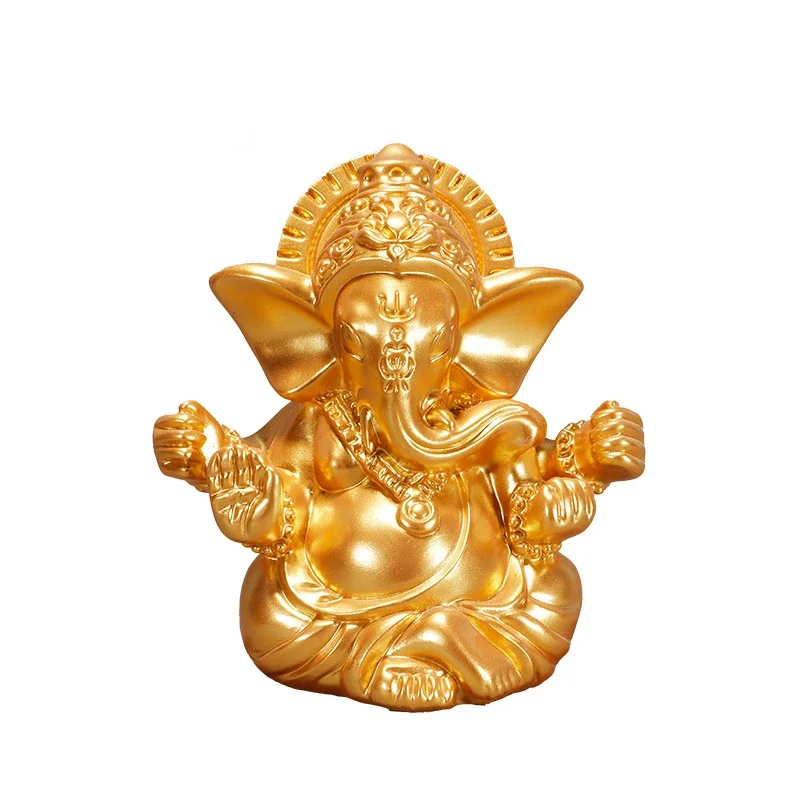 Estatua de Buda del Señor Ganesha, esculturas de Dios elefante indio, figuritas doradas de Ganesh, adornos para el hogar, estatuas de decoración de Buda para jardín