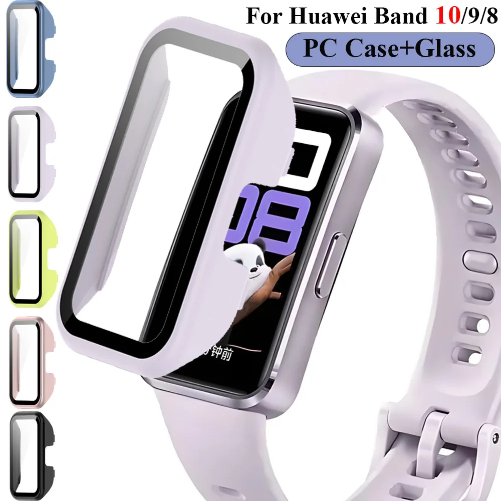 

PC Case+Tempered Glass Film For Huawei Band 10 9 8 HD Screen Glass Protective Shell For Huawei Band 9 10 Anti-fall Bumper Cover