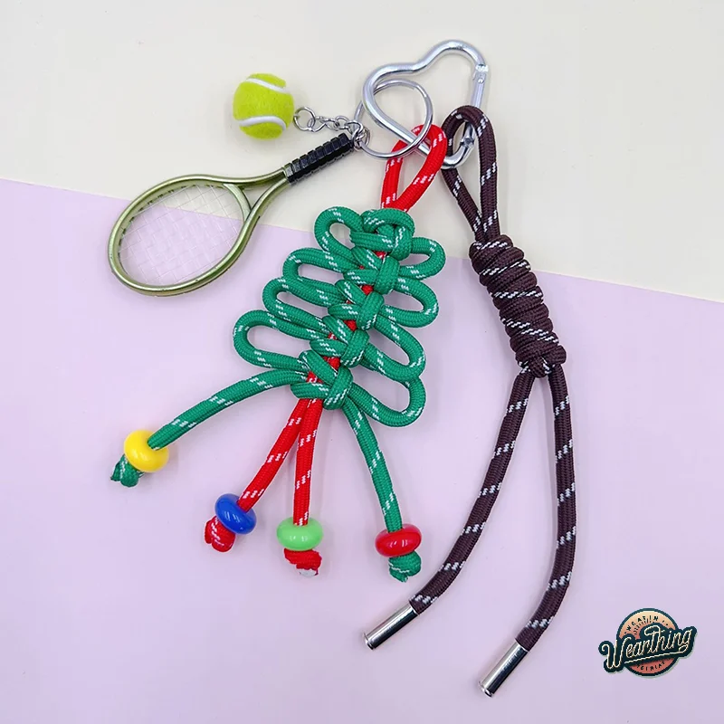 

1PC Keychain Pendant Christmas Tree Phone Ropes Keychain DIY Handmade Woven Bag Pendant Hanging Decoration Gifts