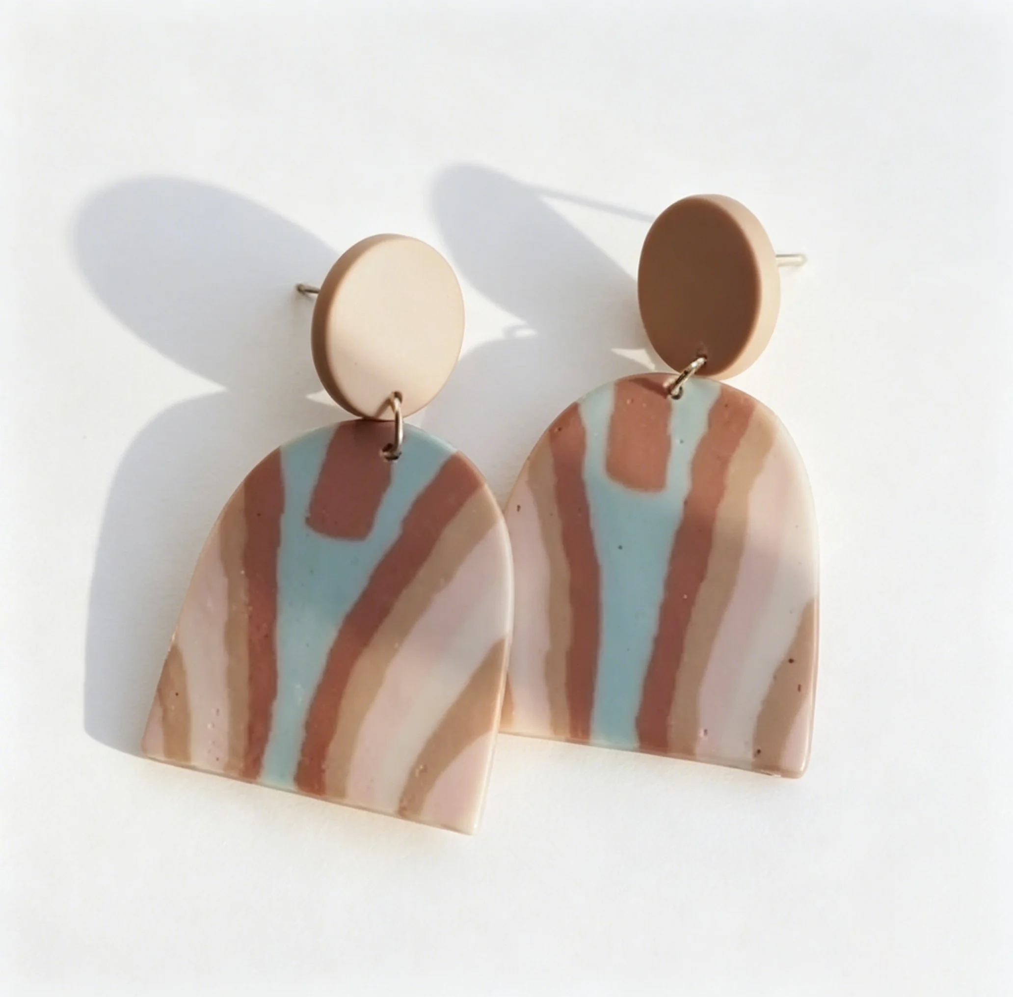 Women\'s Matte Look Lightweight Boho Statement Polymer Clay Geometric Dangle Earrings Swirl Arch round For Summer Beach Holiday