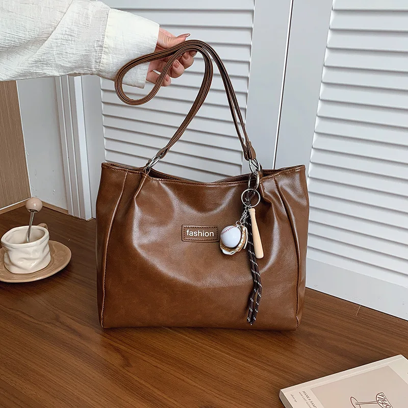 

Мягкие сумки на плечо из искусственной кожи в стиле ретро для женщин, универсальная женская сумка-тоут большой вместимости, простая повседневная сумка для девочек в студенческом стиле