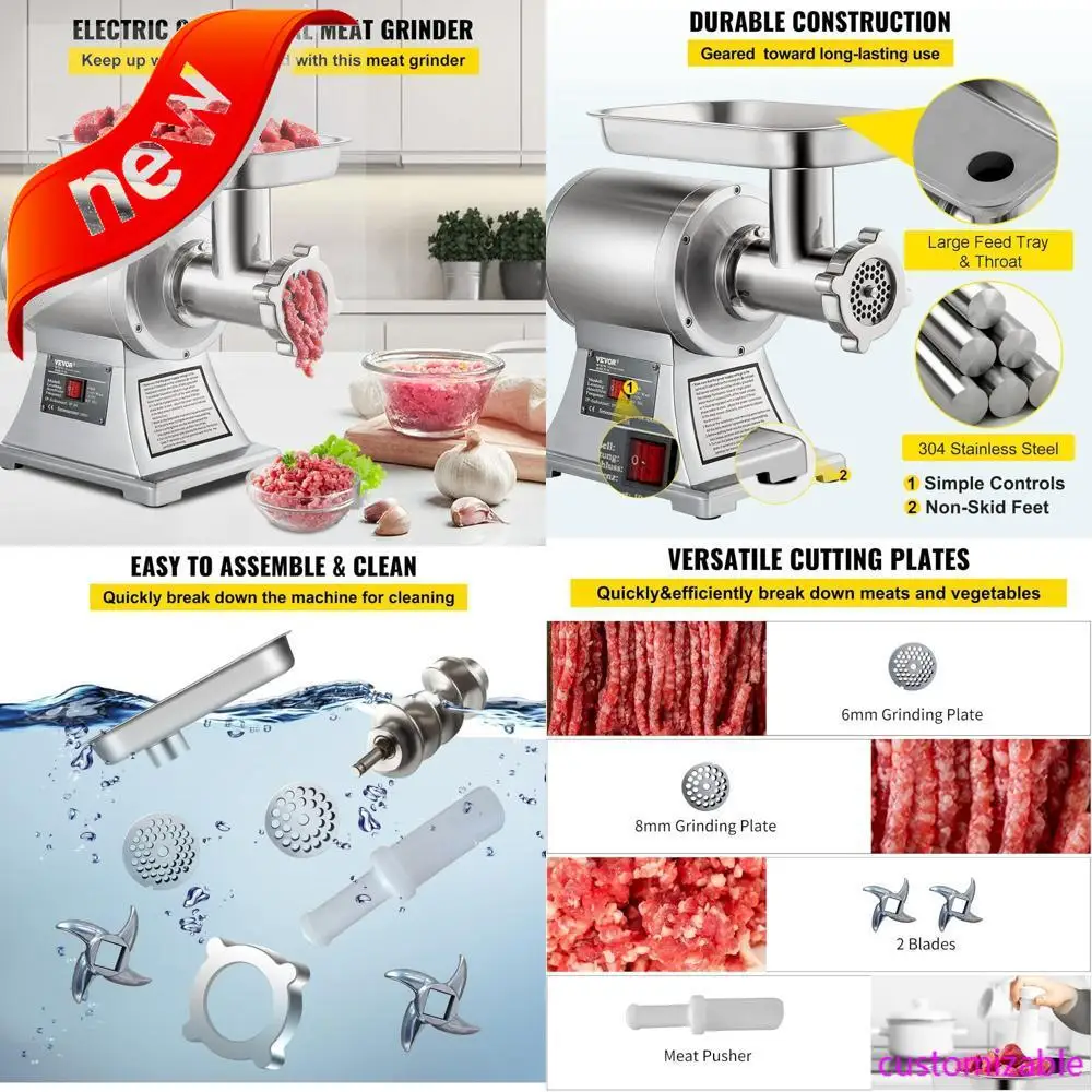 2025neuer elektrischer Fleischwolf aus 1100 W in Industriequalität von VEVOR, mit 550 lb/h Verarbeitung, ETL-zertifizierter Hochleistungs-Fleischwolf