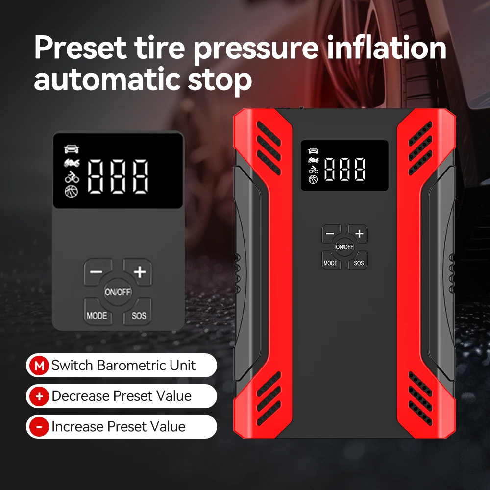 4 In 1 Car Jump Starter Air Compressor 150PSI 12V Portable Power Bank Tire Pump Emergency Battery Charger Tire Inflator Pump