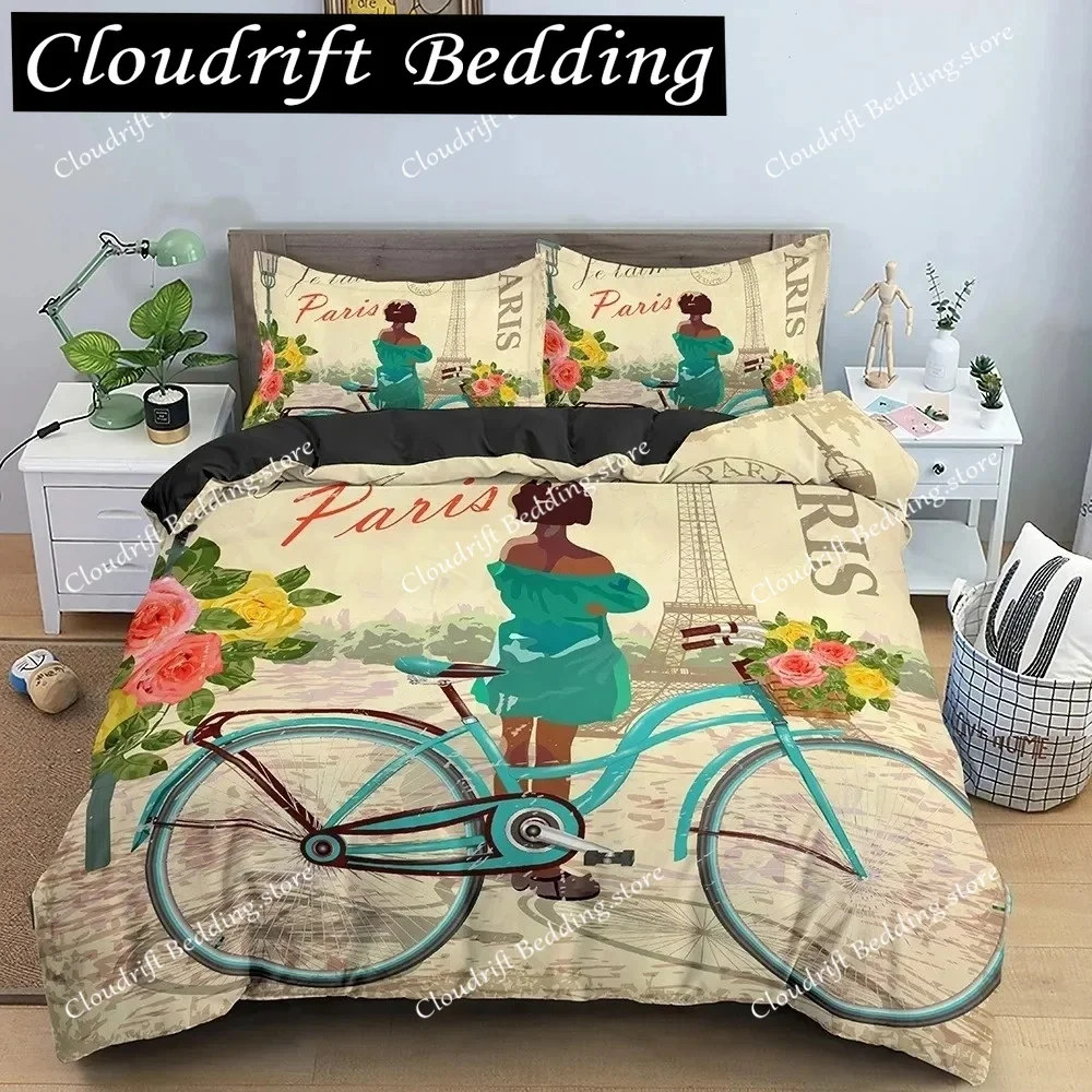 

Paris Eiffel Tower King Queen Duvet Cover World Famous Romantic Attractions Bedding Set Women Girls Polyester Quilt Cover