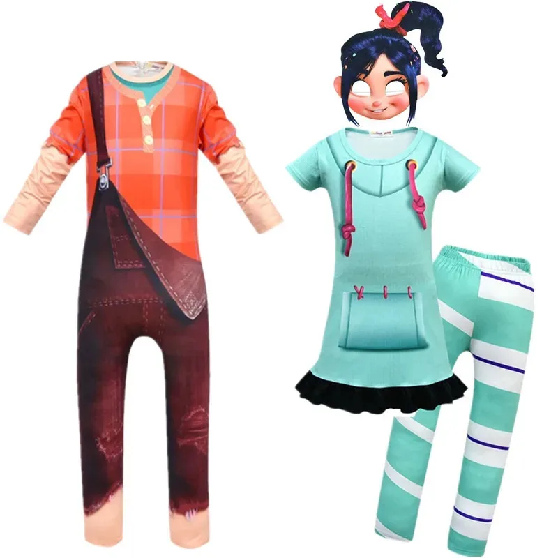 Disfraz de Anime Vanellope von Cos Schweetz, disfraz de W-Wreck-It Cos Ralph, pantalones, trajes de Halloween, ropa para fiesta para niñas y niños