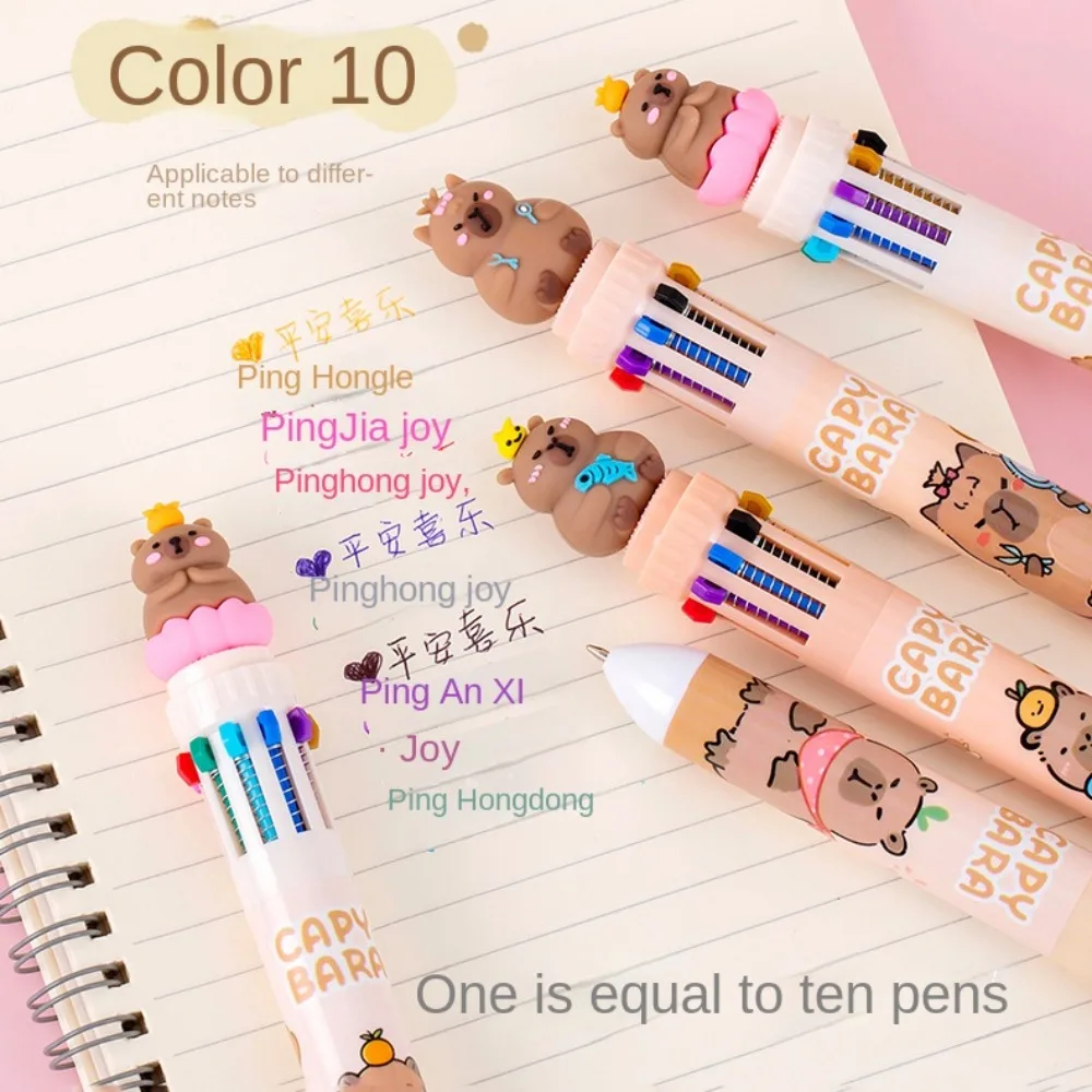 Plastic Capybara Multicolor Pen Signature Pens Cartoon Creative Capybara Pen Ten-Color Brown Colorful Ten-Color Pen School