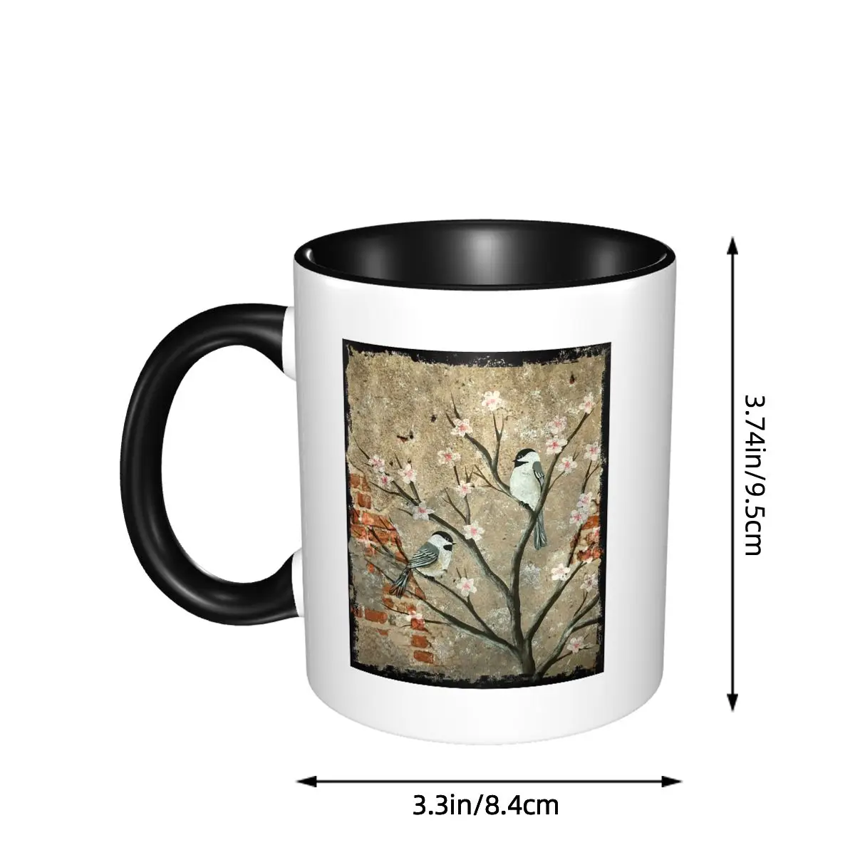 ChickaCherry Blossom Flower Exposed Brick Bird Branch Mug Funny Ceramic Coffee Cups Tea Mugs Milk Cup Drinkware Gift for Friends