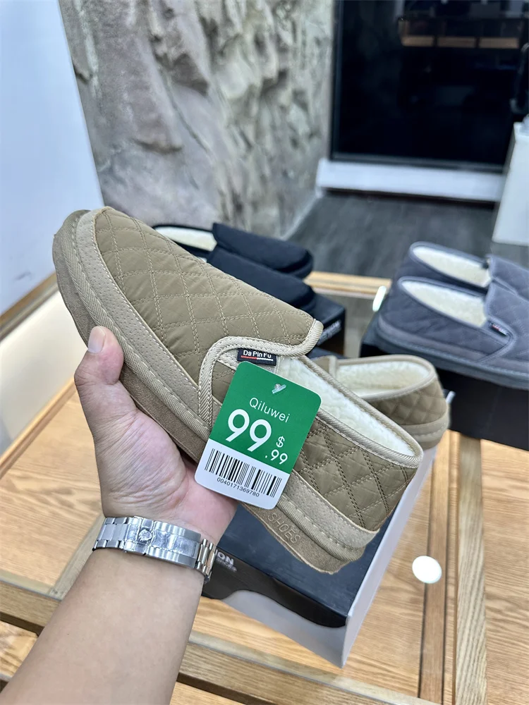 Warm Waterproof Men's Winter Slip-On Fisherman Shoes Retro Style Mixed Material Casual Sneakers Flat Heel round Toe  Color