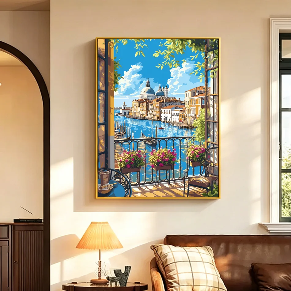 CHENISTORY Painting By Numbers On Canvas Watercolors Diy Crafts balcony Landscape Vintage Home Decor Artwork Pictures By Numbers