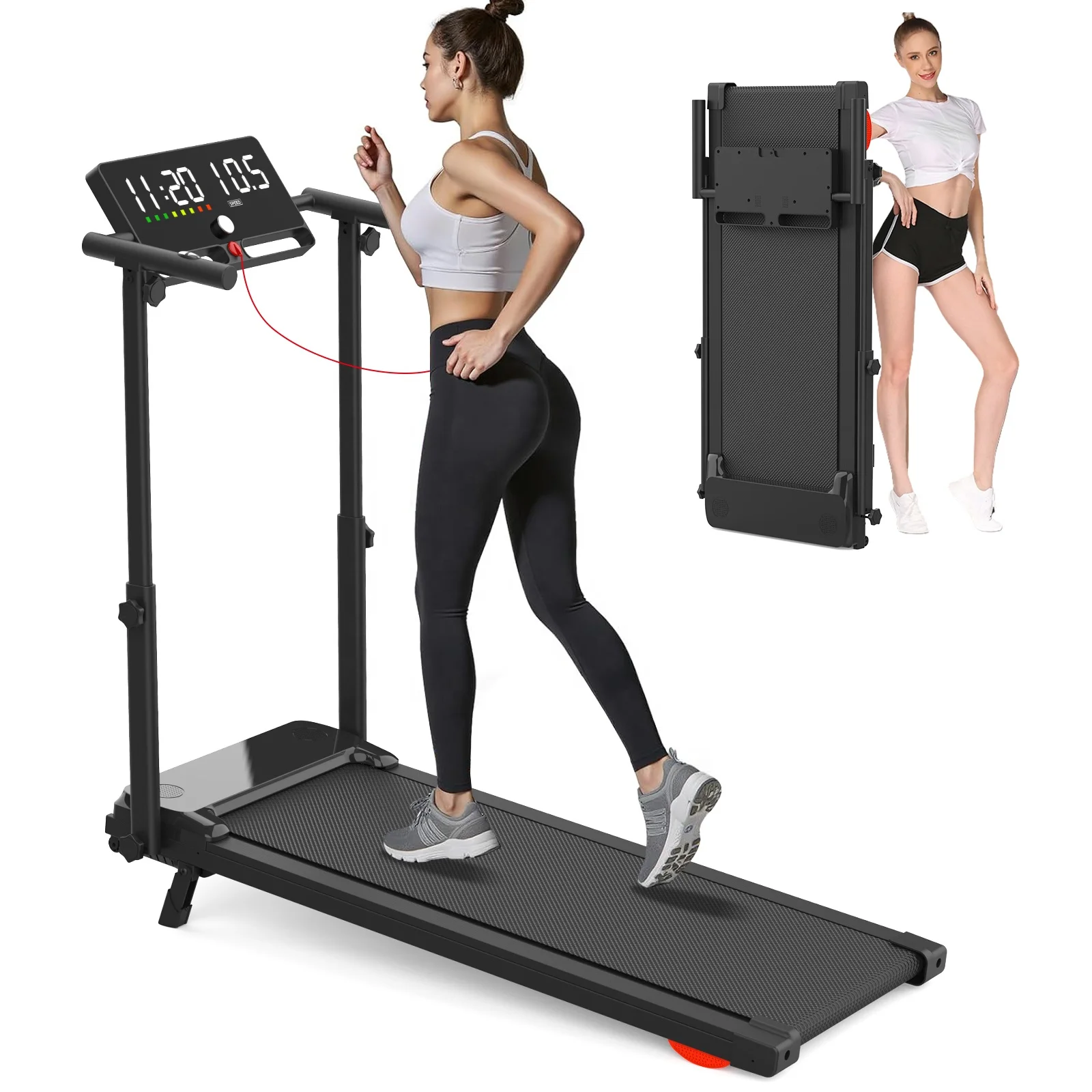 Armrest Telescopic Walking Pad, Under Desk  Portable Treadmill with Lights Big LED Display Walking Jogging for Office Home Use