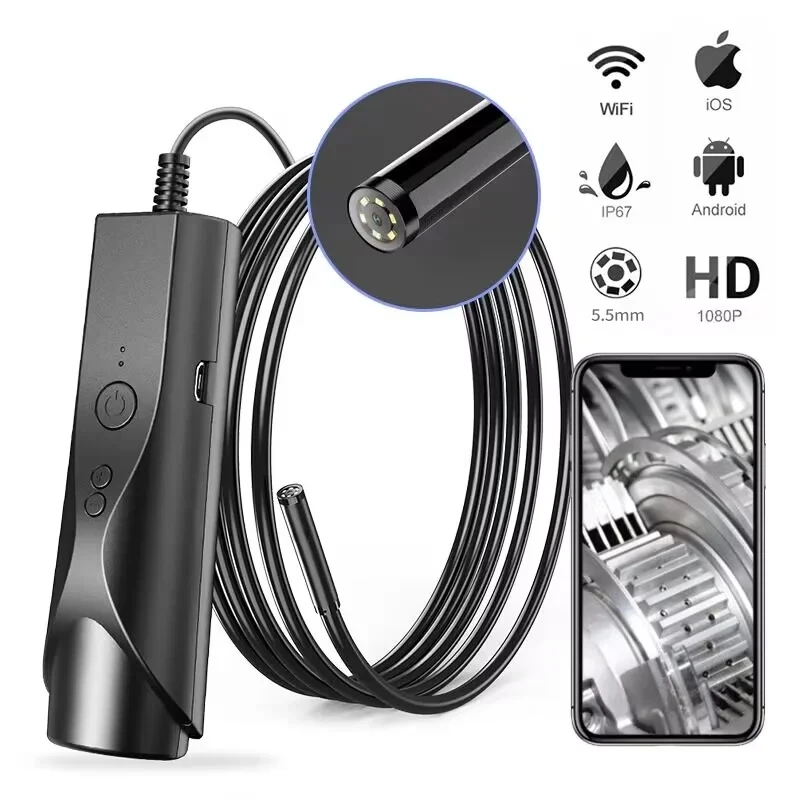 

Wireless Endoscope Wi-Fi Industrial Borescope with 6 LED Lights 5.5MM Waterproof IP67 Inspection Camera For IPhone Android