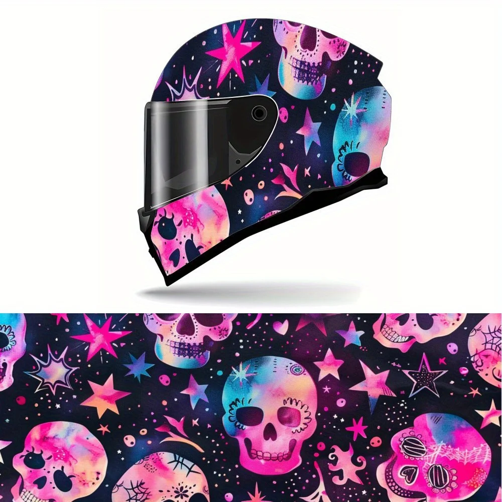 

Cool Skull and Star PVC Motorcycle Helmet Vinyl Wrap, Self-Adhesive Waterproof Sticker, Anti-Scratch Decorative Film for Full Fa