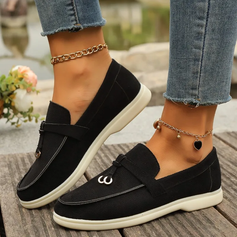 2026 New Comfortable Slip-on Women's Loafers Luxury Metal Designer Shoes Autumn Casual Comfortable Women's Flat Shoes Plus Size