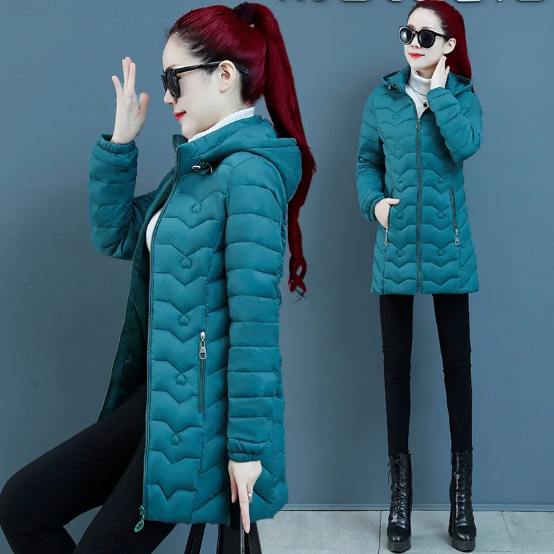 Herbst Winter Damen Mode Slim Fit Daunenjacke Mittellange Wattierte Übergröße Muttermantel Koreanischer Stil Pendlerkleidung