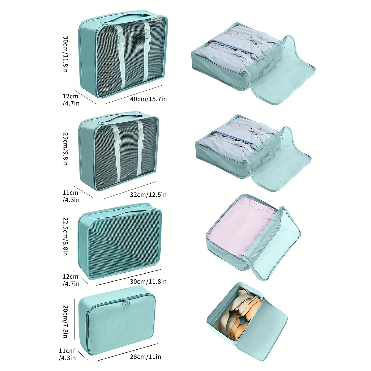 8 Pcs Solid Color Packing Cubes For Travel, Luggage Packing Organizers, Toiletries Shoes Clothes Cosmetics  Bags