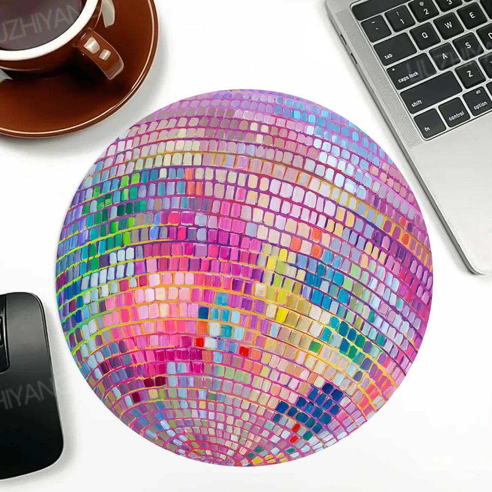 Round Disco Ball Mouse Pad Aesthetic Desk Accessory Office Laptop Computer Rug Mousepad Small Gamer Soft Office Carpet Table Mat