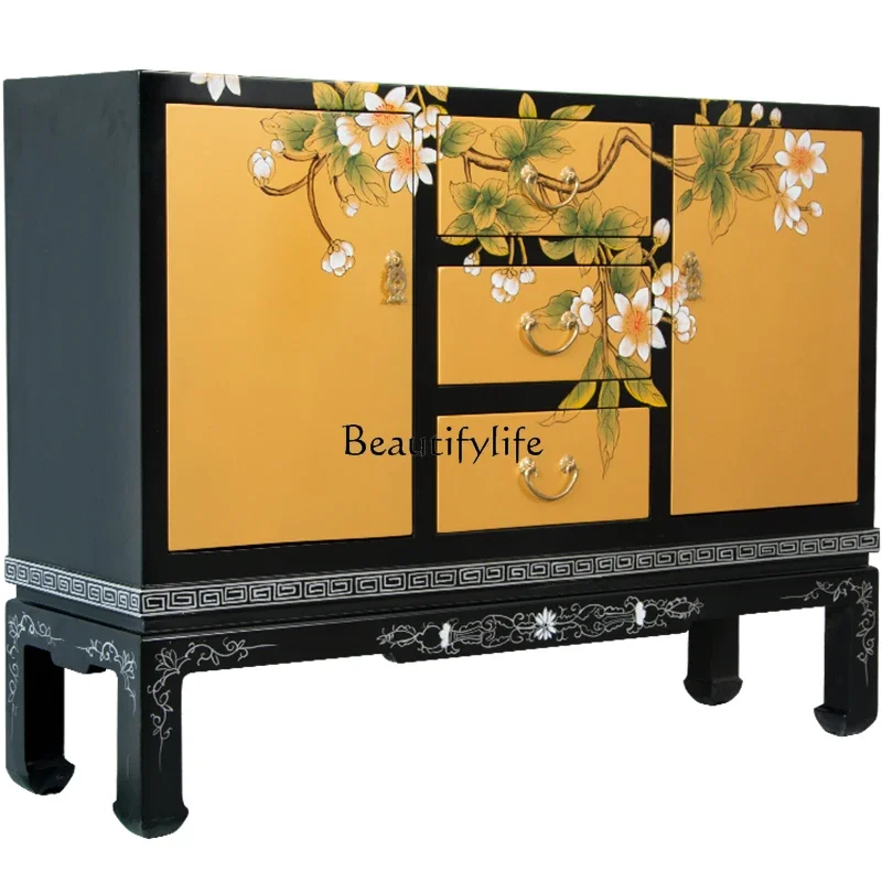 

New Chinese style dining side cabinet, foyer entrance, painted screen partition cabinet decoration, large capacity