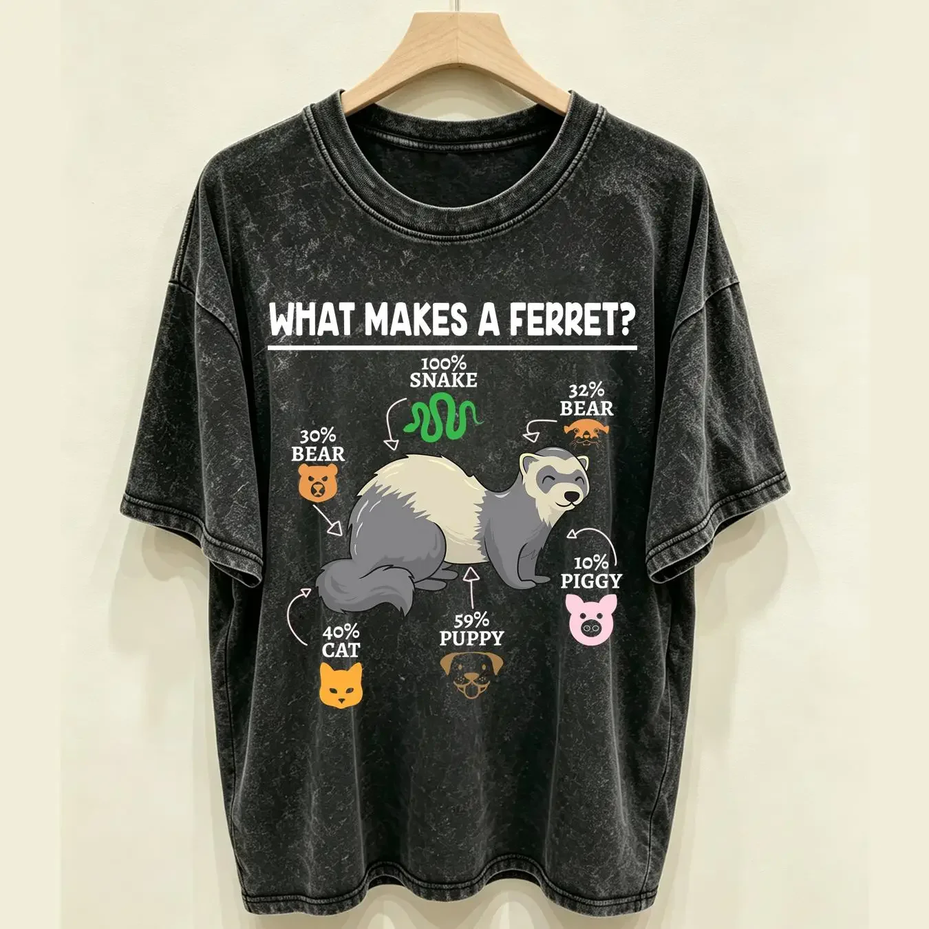 washed T Shirt Pet Ferret Appare Ideas  vintage Washed Breathable Soft fashion Unisex Slightly Casual designer clothes