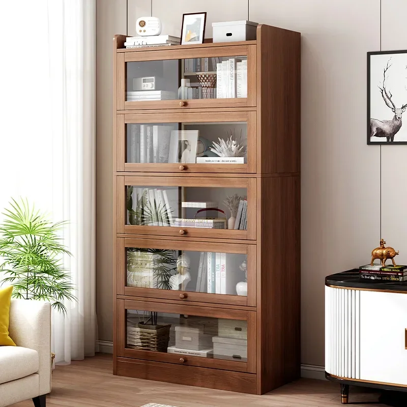 Modern Bookcases Floor Living Room Cabinet Dust-proof Imitation Glass Door Shelf Library Display Bookshelf Home Storage Cabinets