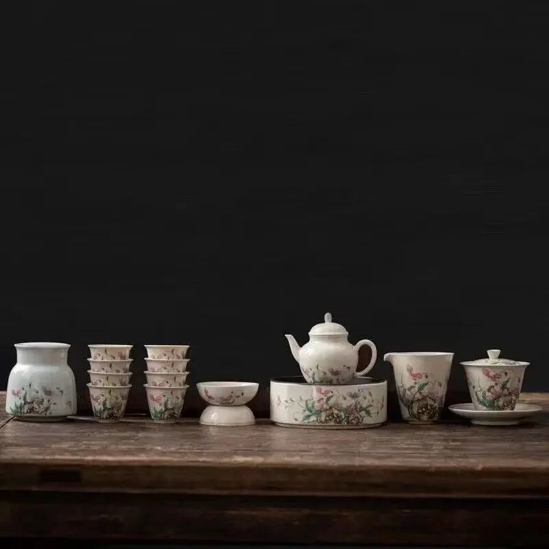 Complete Tea Set Porcelain Tea Pot Holder Matching Pitcher Tea Cup Canister New