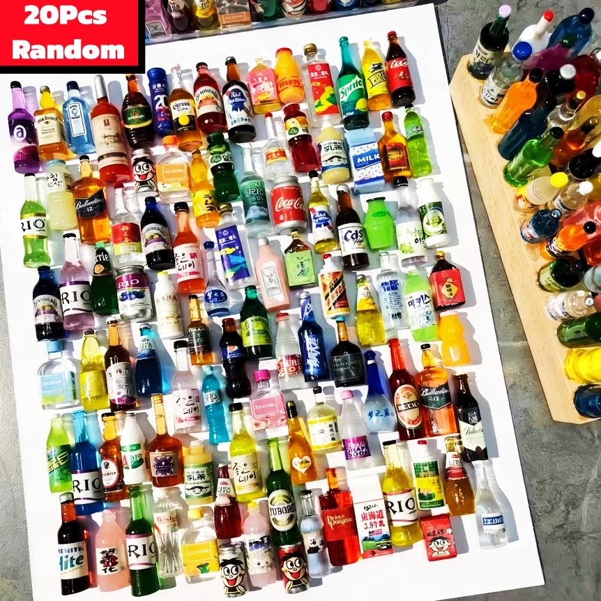 [20Pcs Random] Mini Wine Beverage Bottle Models DIY Miniature Desktop Ornament Decor Accessories