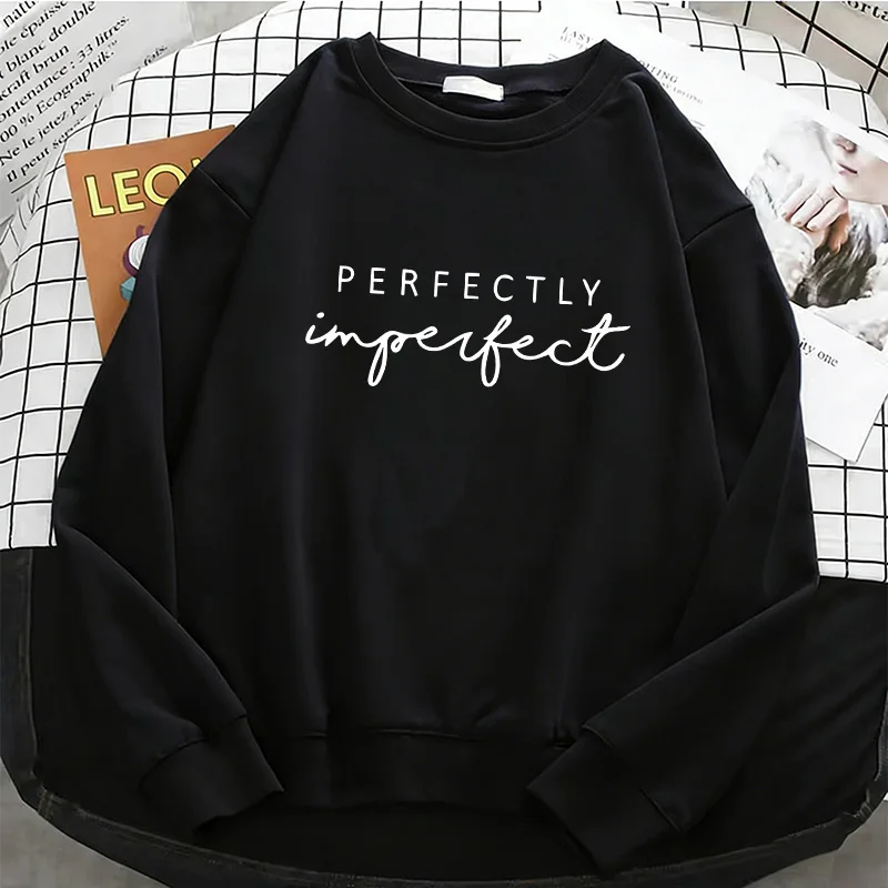 

Fashion Perfectly Imperfect Womens Solid Hoodies Basic Warm Fleece Sweatshirt Soft Crew Neck Pullover Casual Female Clothes