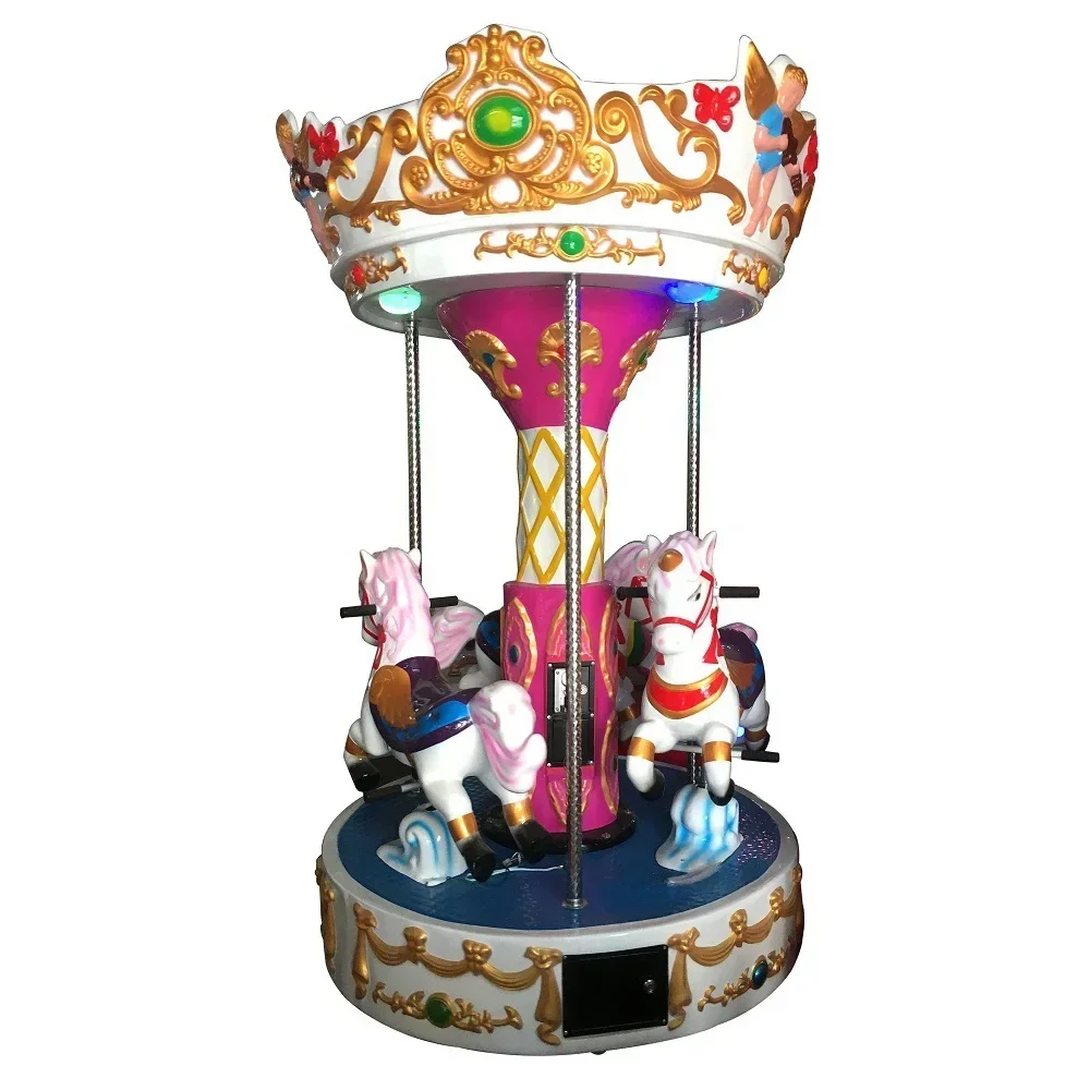 Cheap Coin Operated 3 Seats Merry Go Round Kids Musical Carousel Mini Mobile Carousel Kiddie Ride for Sale