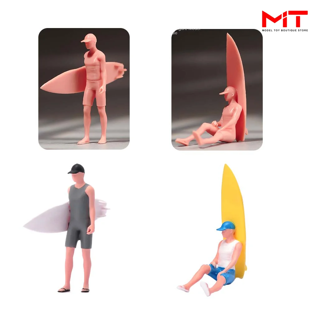 Miniature Figure 1/87 1/64 1/43 1/24 1/18 Surfing Man Mini Diorama Figurines Doll Model Creative Seaside Scene Props Display