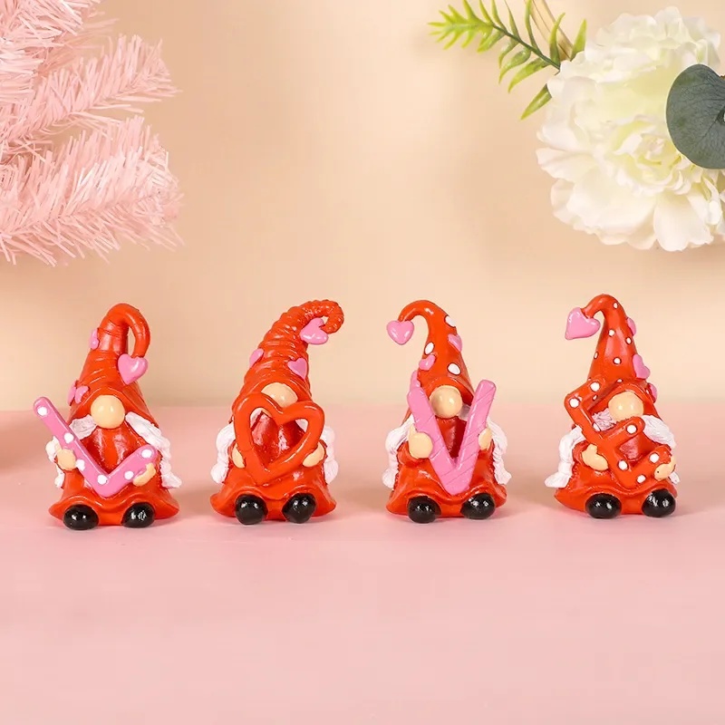 4Pcs Resin Gnome Figurines Set Romantic Tabletop Decor for Wedding Party Home Shelf Ornament Gift