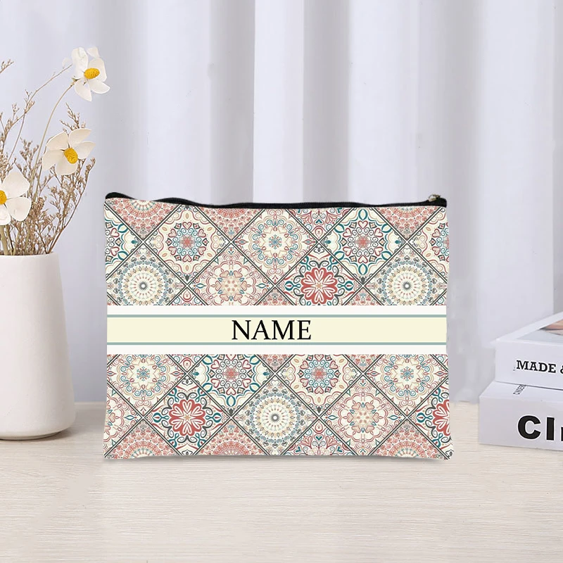 New Watercolor Full Print Custom Name Cosmetic Bag Creative Design Female Perfume Lipstick Storage Bag Travel Shopping Wallet