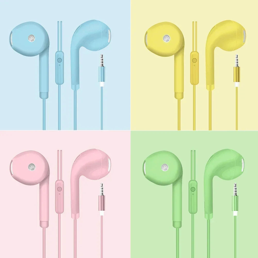 Universal 3.5mm Wired Headset Earphone 1.2m In-Ear Music Headphone with Microphone Fit for Smart Phone Macaron Colors