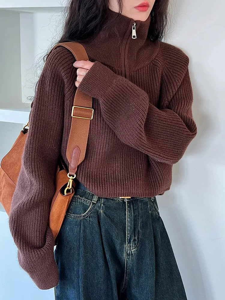 AOSSVIAO Sweater Pullover Women Autumn Winter 2026 Zipper Underlay Loose Short Style Popular Premium Sweater Female Tops